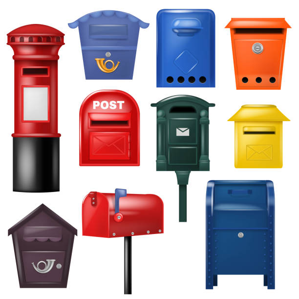ilustrações de stock, clip art, desenhos animados e ícones de mail box vector post mailbox postal mailing letterbox illustrati - postage stamp backgrounds correspondence delivering