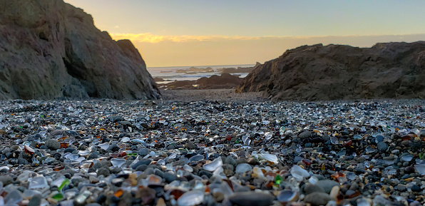 Close up of glass pebbles on glass beach