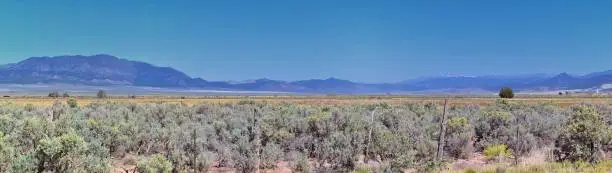 Utah Rocky Mountain Wasatch Panoramic Landscapes by Fishlake National Forest, along Interstate 15 I-15, through Holden, Fillmore, Beaver, Scipio and Parowan Utah, USA.