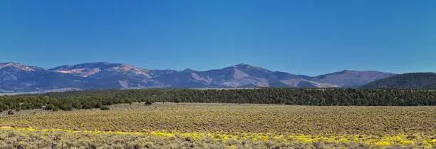 Utah Rocky Mountain Wasatch Panoramic Landscapes by Fishlake National Forest, along Interstate 15 I-15, through Holden, Fillmore, Beaver, Scipio and Parowan Utah, USA.