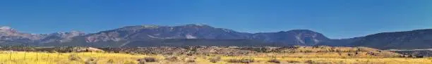 Utah Rocky Mountain Wasatch Panoramic Landscapes by Fishlake National Forest, along Interstate 15 I-15, through Holden, Fillmore, Beaver, Scipio and Parowan Utah, USA.