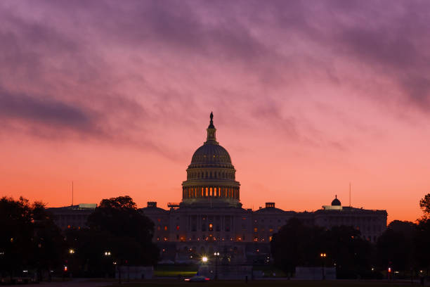 istock Alarmingly bright sunrise above US Capitol Dome. 1078822084