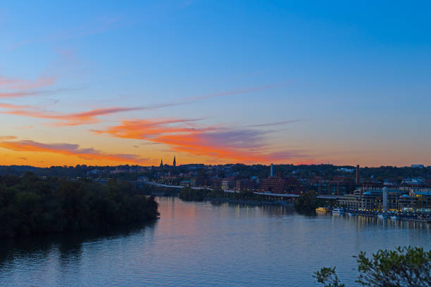 istock Bright autumn sunset over Georgetown waterfront in Washington DC, USA. 1078822102