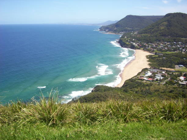 istock Turquoise ocean coastline with green grass 1078830852