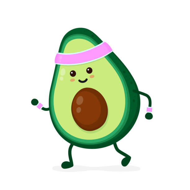 süß lächelnd glücklich starke avocado - food cartoon vegetable running stock-grafiken, -clipart, -cartoons und -symbole