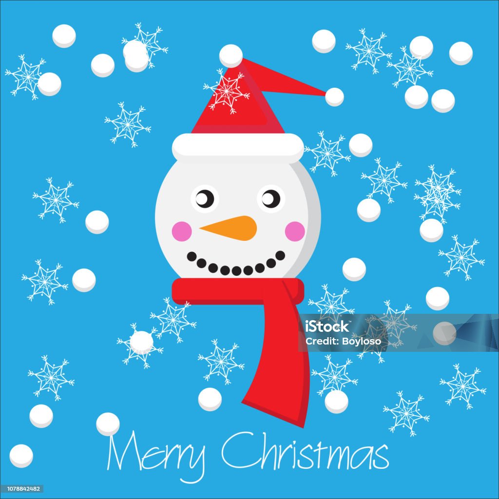 Cute Christmas greeting card. Happiness snowman with snowflakes and snow falls. Cute cartoon, vector design. Beauty stock vector