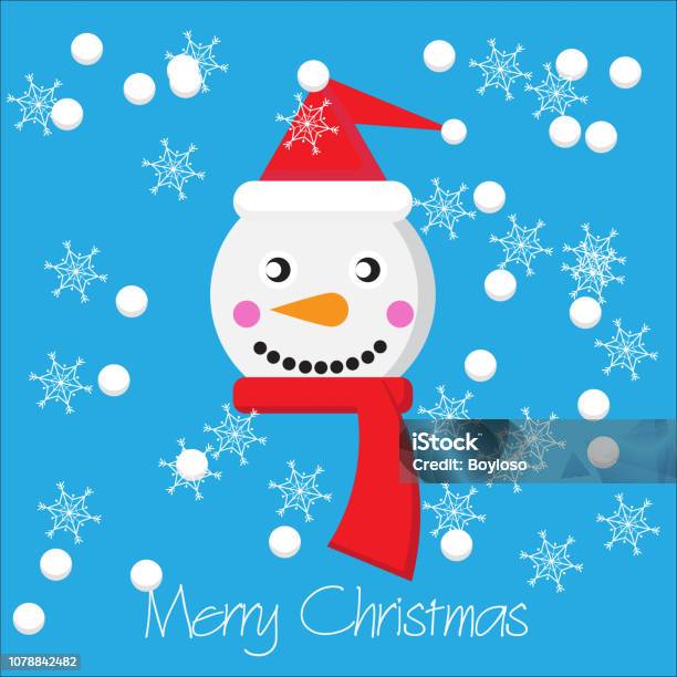 Cute Christmas Greeting Card Happiness Snowman With Snowflakes And Snow Falls Stock Illustration - Download Image Now