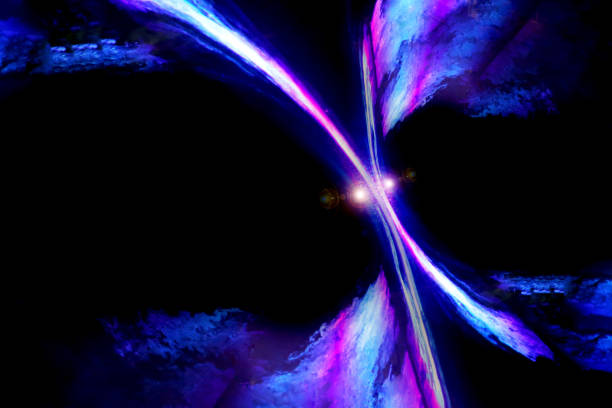 Lighting Laser Effect over a plain black background. Abstract background of blurred colorful light. Abstract colored motion on black background. Blue Color. Laser on smoke.