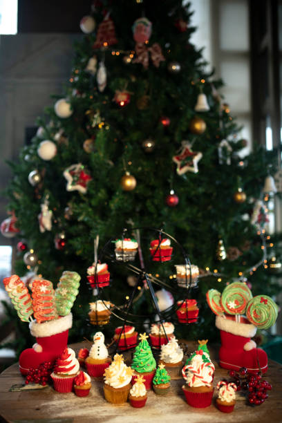 istock Christmas tree with cookies, cupcakes, balls, sweets, candy, ornaments 1078860162