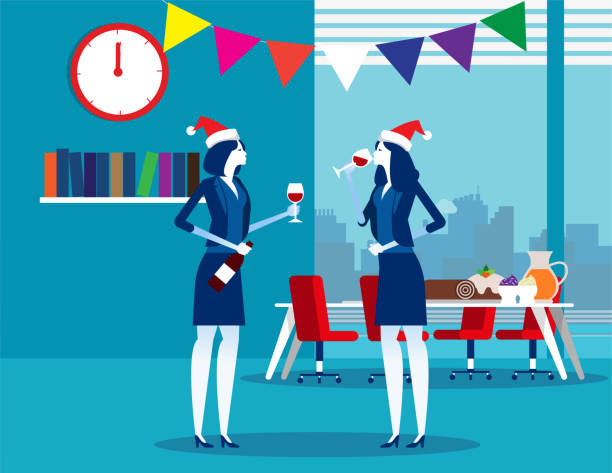 Business people celebrate merry christmas and happy new year. Concept business vector illustration, Christmas, Alcohol, Holiday & Event Business people celebrate merry christmas and happy new year. Concept business vector illustration, Christmas, Alcohol, Holiday & Event office parties stock illustrations