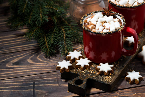 istock cozy winter drink hot chocolate on a wooden table, top view 1078896440