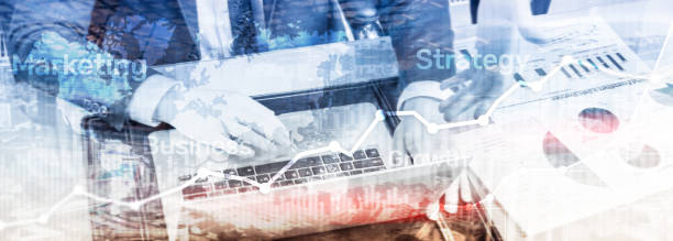 istock Business abstract background double exposure graph, chart and diagram. World wide map and. Global business and financial trading concept. 1078939138