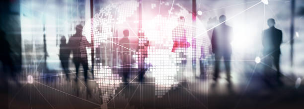 istock Double exposure mixed media. 3D Earth planet hologram and communication structure. World wide network and globalization concept. 1078939146