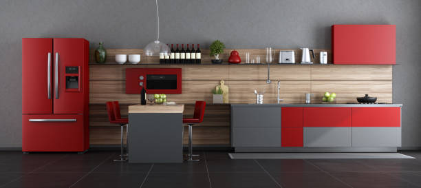 istock Red and gray contemporary kitchen 1078942930