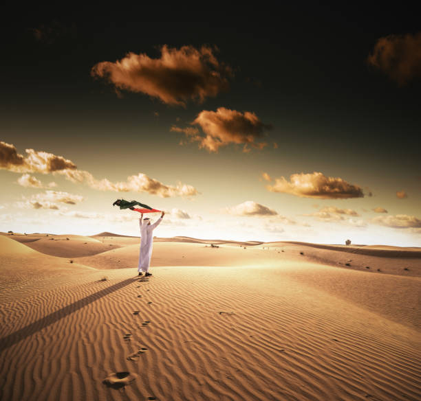 festa nazionale degli emirati arabi uniti nel deserto - agal foto e immagini stock