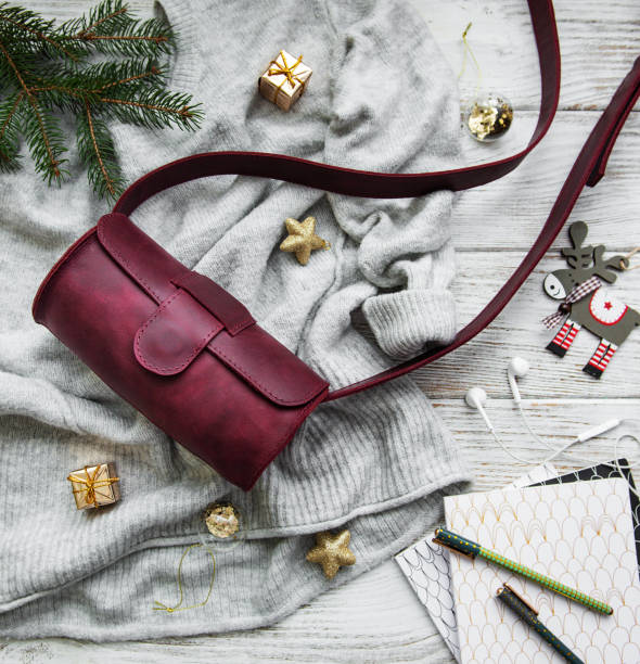 istock Leather bag and Christmas decorations 1078950806