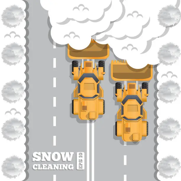 Vector illustration of Cleaning the snow off the road.