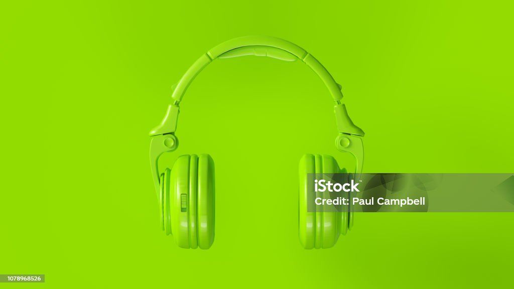Lime Green Modern Headphones Lime Green Modern Headphones 3D illustration 3d render Headphones Stock Photo