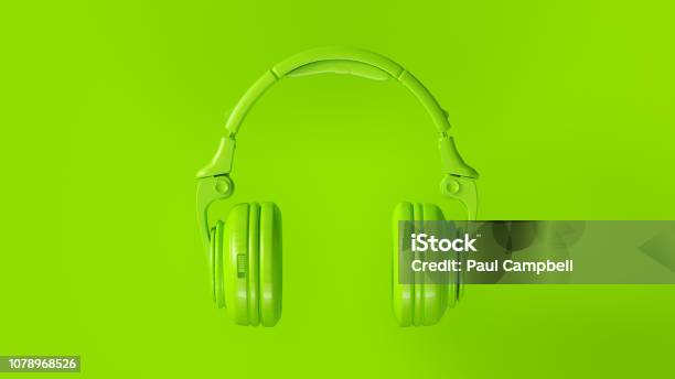 Lime Green Modern Headphones Stock Photo - Download Image Now - Headphones, Green Color, Music