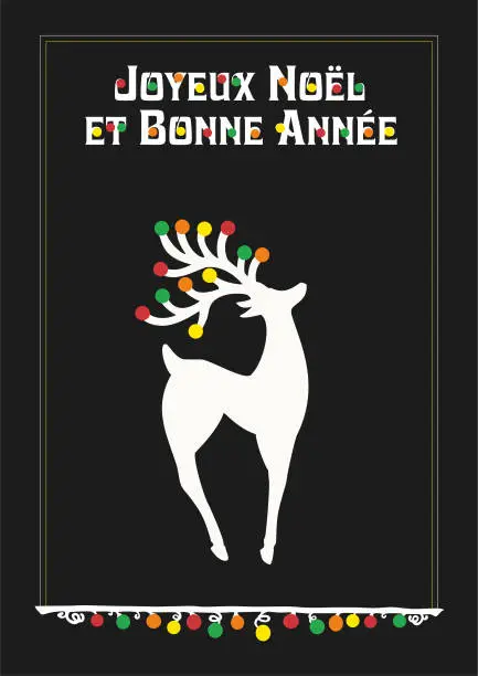 Vector illustration of Vector illustration with Beautiful Reindear, Text in French (France) Joyeux Noël et bonne année, means Merry Christmas and Happy new year