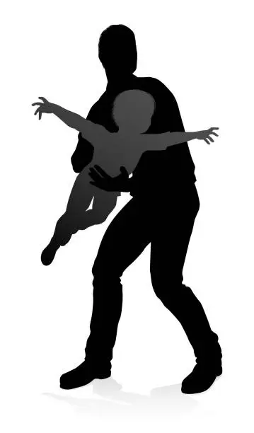 Vector illustration of Father and Child Family Silhouette