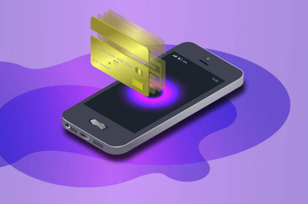 istock Isometric mobile phone, internet online banking. Isometric protection shopping wireless pay with smartphone. digital technology transfer pay. Online payment via credit card. high technology concept 1078985832