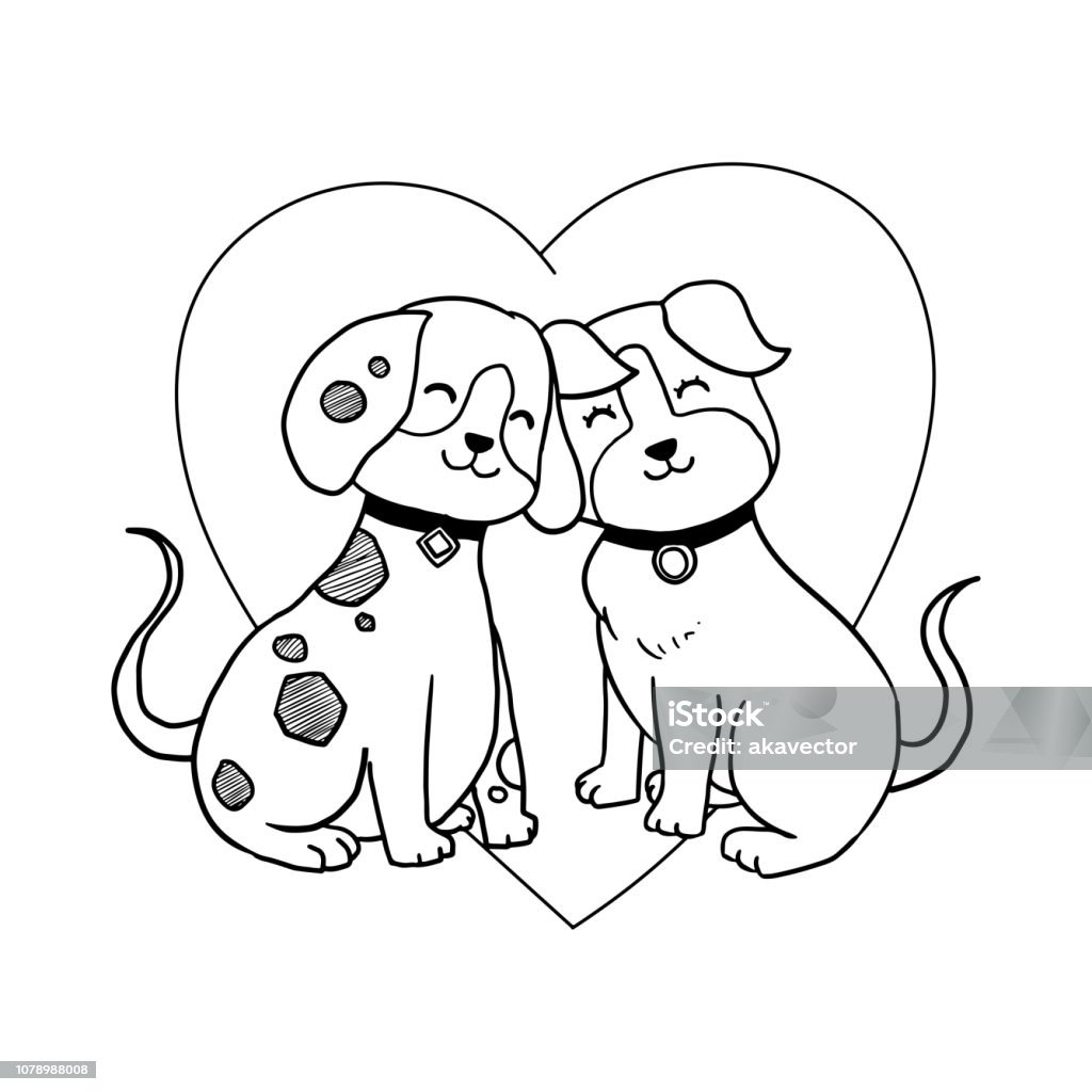 Couple dog Valentine's day illustration. Couple dog in love. Couple dog hand drawn Adult stock vector