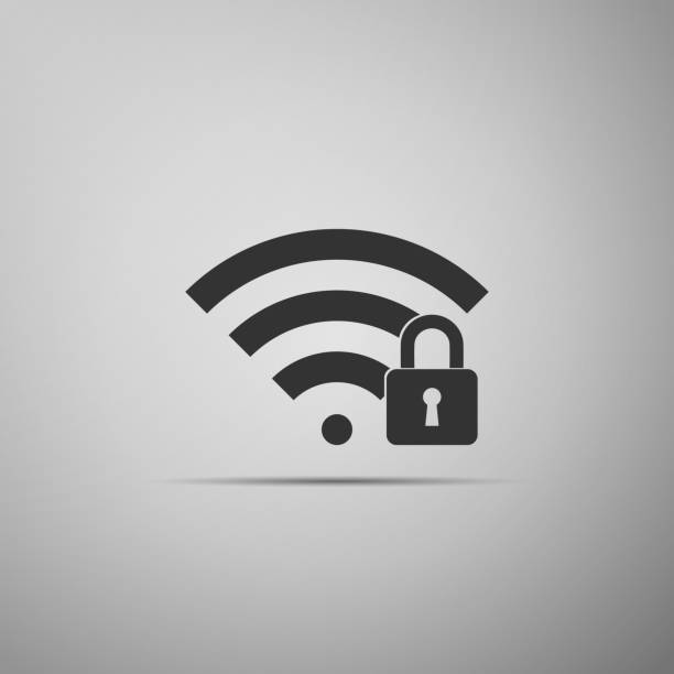 istock Wifi locked icon isolated on grey background. Password Wi-fi symbol. Wireless Network sign. Wifi zone. Flat design. Vector Illustration 1078988428