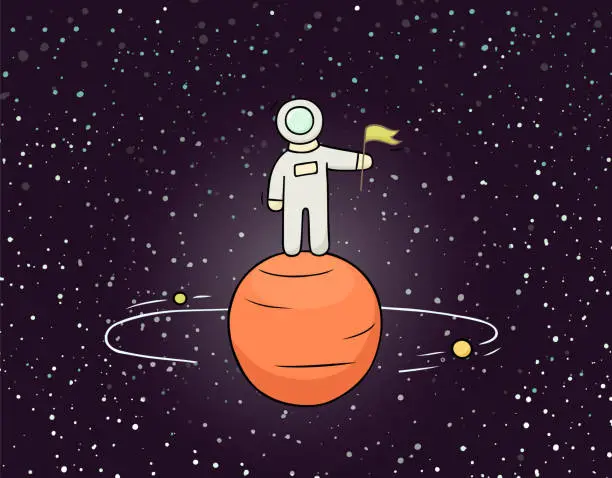 Vector illustration of Sketch astronaut with flag.