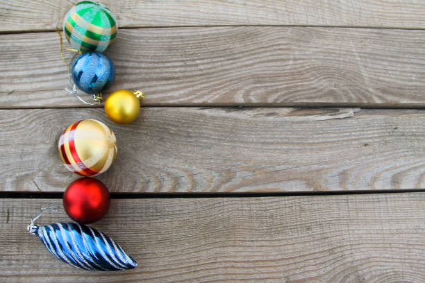 istock Christmas decorations on wooden background. Top view, copy space 1079001018