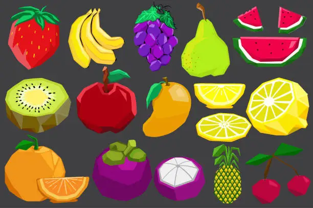 Vector illustration of Mix fruits vector graphic design in polygon and modern style.