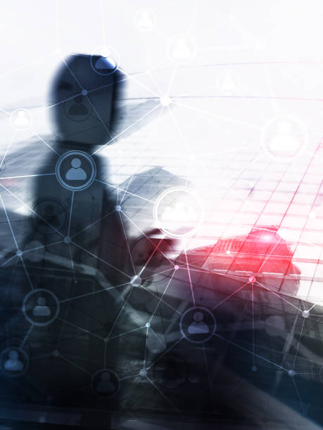 istock Double exposure people network structure?? HR - Human resources management and recruitment concept. Abstract Cover Design Vertical Format. 1079012726