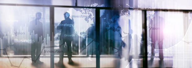 istock Business abstract background double exposure graph, chart and diagram. World wide map and. Global business and financial trading concept. 1079012812