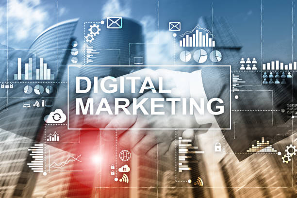 istock Digital marketing concept on double exposure background. 1079015544