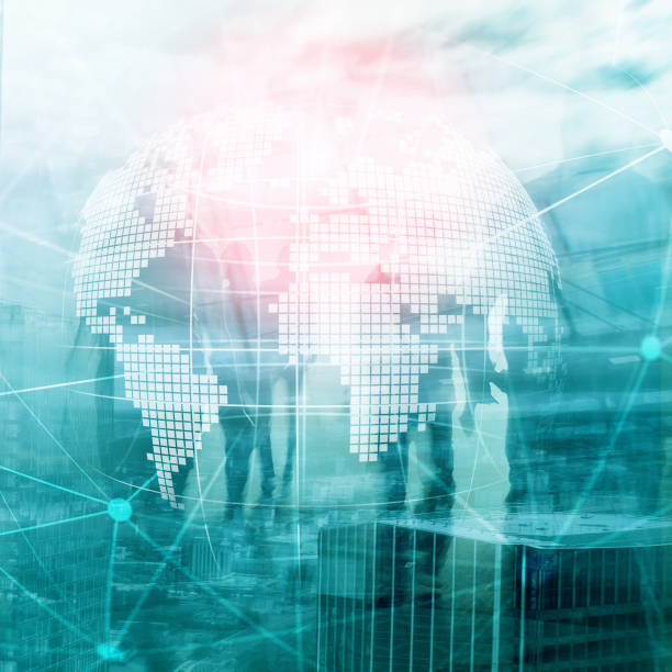 istock 3D Earth hologram on blurred background.Global business and communication concept. 1079018384