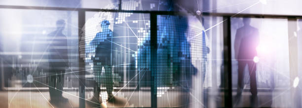 istock Double exposure mixed media. 3D Earth planet hologram and communication structure. World wide network and globalization concept. 1079018540