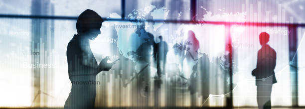 istock Business abstract background double exposure graph, chart and diagram. World wide map and. Global business and financial trading concept. 1079020400