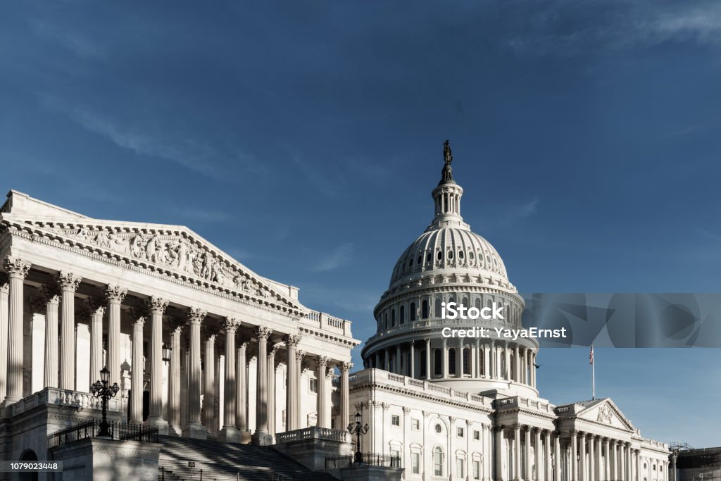 Capitol Building with blue sky from side view, Washington DC Washington DC Stock Photo