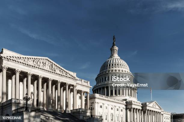 Capitol Building With Blue Sky From Side View Washington Dc Stock Photo - Download Image Now