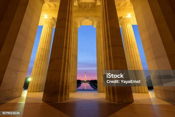 View Of Washington Monument From Lincoln Memorial At Beautiful Sunrise Washington Dc Stock Photo - Download Image Now