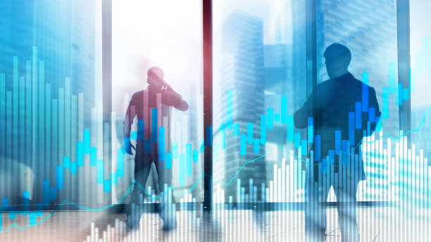 istock Stock trading candlestick chart and diagrams on blurred office center background. 1079023728