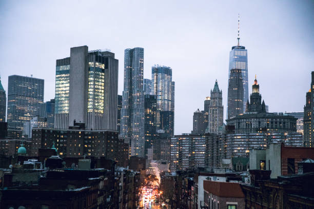 istock Lower Manhattan - Downtown New York skyline at dusk 1079040738