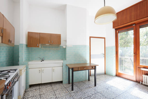 istock Old kitchen, room interior in old house in a sunny day 1079045598
