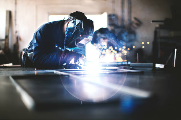 Welding and grinding. stock photo