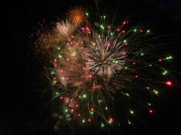 istock Beautiful fireworks on sky at night. 1079060432