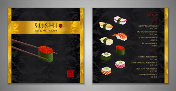 Vector illustration of Sushi bar Menu design. Japanese restaurant Menu template