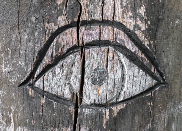Inlaid eye on the bark of a tree. Ideal for concepts, backgrounds and textures.