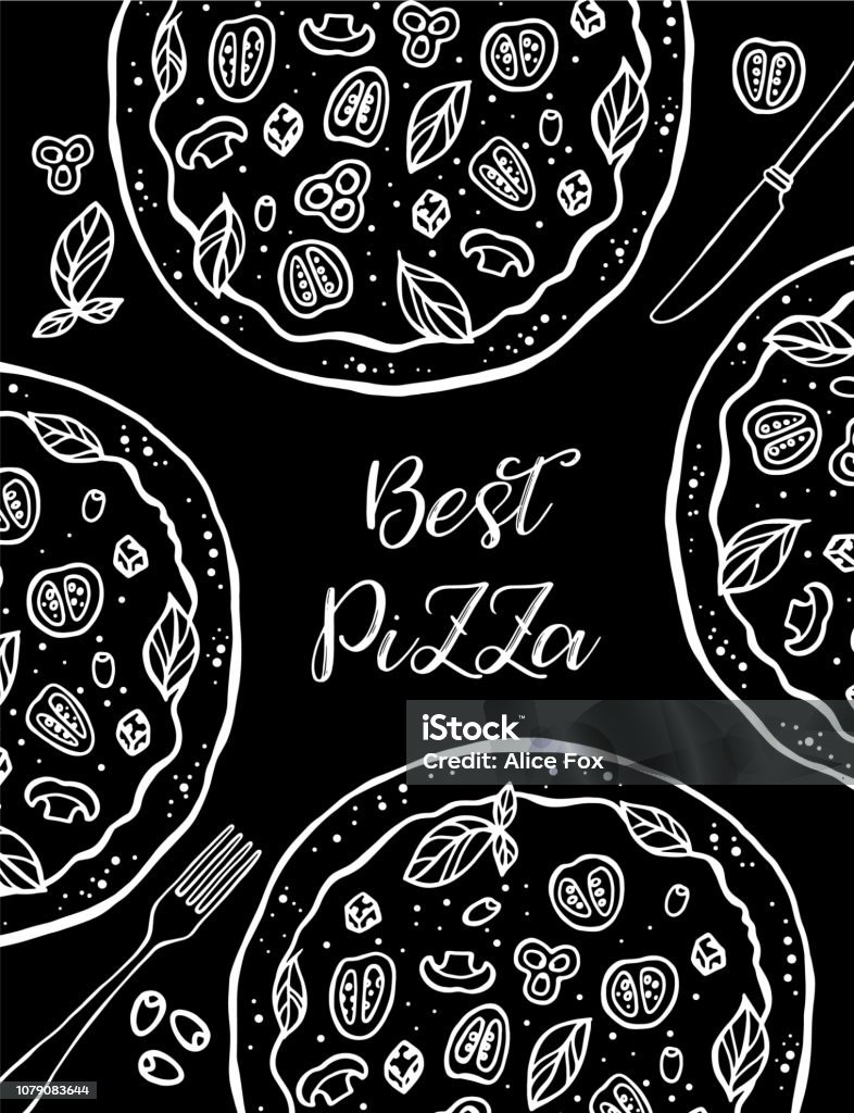 Ilustración de Boceto Mano Dibujado Vector Pizza Vegetal De Tomate Albahaca  Champiñones Y Aceitunas Comida Vegetariana Pizza Dibujo Blanco Y Negro y  más Vectores Libres de Derechos de Dibujo al carbón -