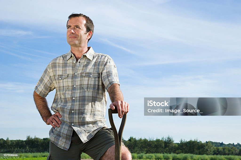 Agricultor de pé em campo - Foto de stock de Homens royalty-free