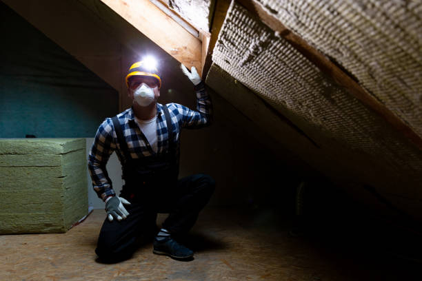 istock Man installing thermal roof insulation layer - using mineral wool panels. Attic renovation and insulation concept 1079093448